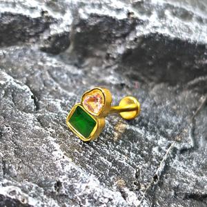 Pendientes de Mujer Zoryn G23 de Aleación de Titanio con Diamantes Verdes en Forma de Corazón y Diamantes Rosas, Estilo Lujoso y Ligero, para Nariz, Labios y Orejas - Product Image 3