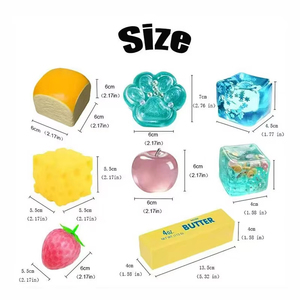 Lot de 8 jouets sensoriels anti-stress Squishy Box en sucre de malt, à remontée lente, à presser, en forme de fruits et d'aliments, souples et extensibles, jouets cadeaux - Product Image 2