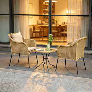 Set Poltrona in Rattan con Tavolino per Balcone - Arredamento da <span class=keywords><strong>Esterno</strong></span> per Cortile e Terrazza, Sedia Moderna in Rattan per il Relax - Product Image 2