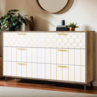 Commode moderne en bois marron à 6 tiroirs 137.5cm pour meubles organisateur de chambre à coucher