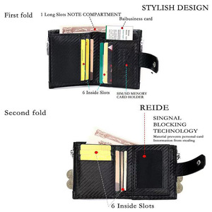 Boshiho Carbon Fiber RFID Credit Card Holder Bifold Leather Men <strong>Wallet</strong> With Double Zipper - Product Image 2