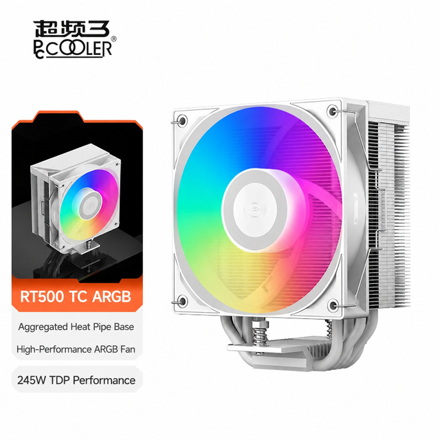PCCOOLER RT500 TC ARGB CPU Air Cooler 5 Heatpipes 120mm PWM Fan for Intel LGA1851 1700 1200 AMD AM4 AM5 Desktop Cooling