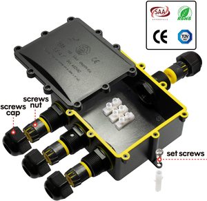 Ngoài trời không thấm nước IP68 Hộp nối 1 trong 3 ra 24A 450vac PC vật liệu kết nối điện tử hộp với địa chỉ liên lạc Đồng - Product Image 3