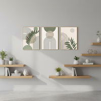 Poster Seni Dinding Tanaman Hijau Minimalis Nordik Ruang Tamu Abstrak Geometri Morandi Lukisan Kanvas Cetak UV Medium Berbahan Minyak