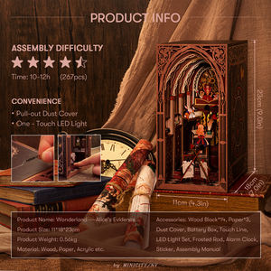 Minizität DIY 3D Holz Puzzle Buch Nook Kit Miniatur LED Licht Dekor Buchs tütze Bücherregal Miniatur Puppenhaus Einsatz - Product Image 2