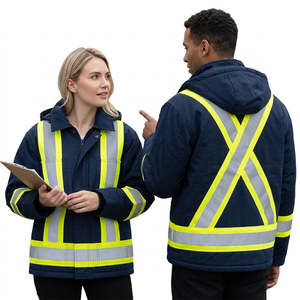Hi Visibility Reflective CE/EU Certified Cotton Work Jacket Unisex Safety <b>Coat</b> Needle <b>Detection</b> X-Back Design for Industrial Use - Product Image 1