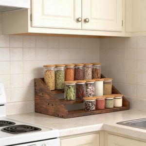 Étagère à épices en bois à 3 niveaux, présentoir surélevé pour pots de condiments, rangement de cuisine - Product Image 3