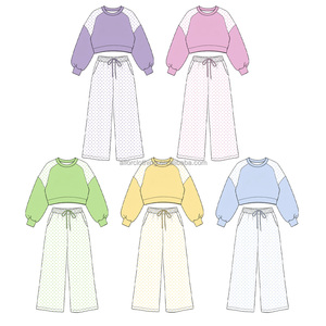 Conjunto Deportivo de Tela para Niñas, Sudadera con Bloques de Color y Pantalones Holgados Estampados para Otoño Invierno, Logotipo Personalizado - Product Image 4