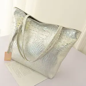 Women PU Alligator Crocodile Pattern Crossbody Bags Luxury Brand Lady Silver Shoulder Bag Gold Handbag Totes Black Clutch