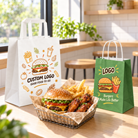 Sacs à hamburger en papier kraft imprimés flexo avec logo personnalisé, résistants aux fuites, avec poignées, pour la livraison de nourriture à emporter