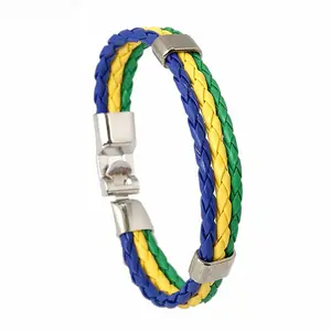 2024 World Soccer Cup National Flag Souvenir Unisex Bracelet Multicolor Rope Soccer Handmade Woven Braided PU Leather Bracelet