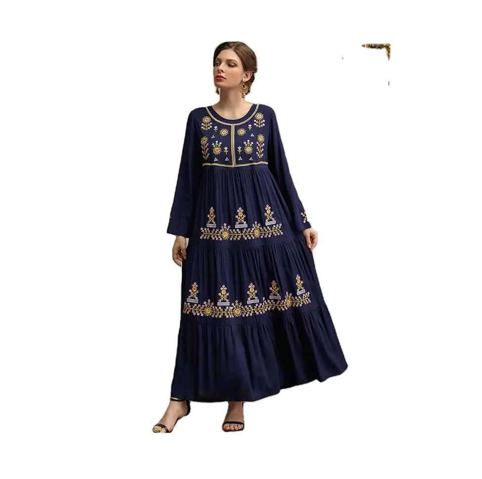 10% Fashion Ladies Arabian Long Sleeve Embroidered Country Style Urban Casual Ethnic Dress