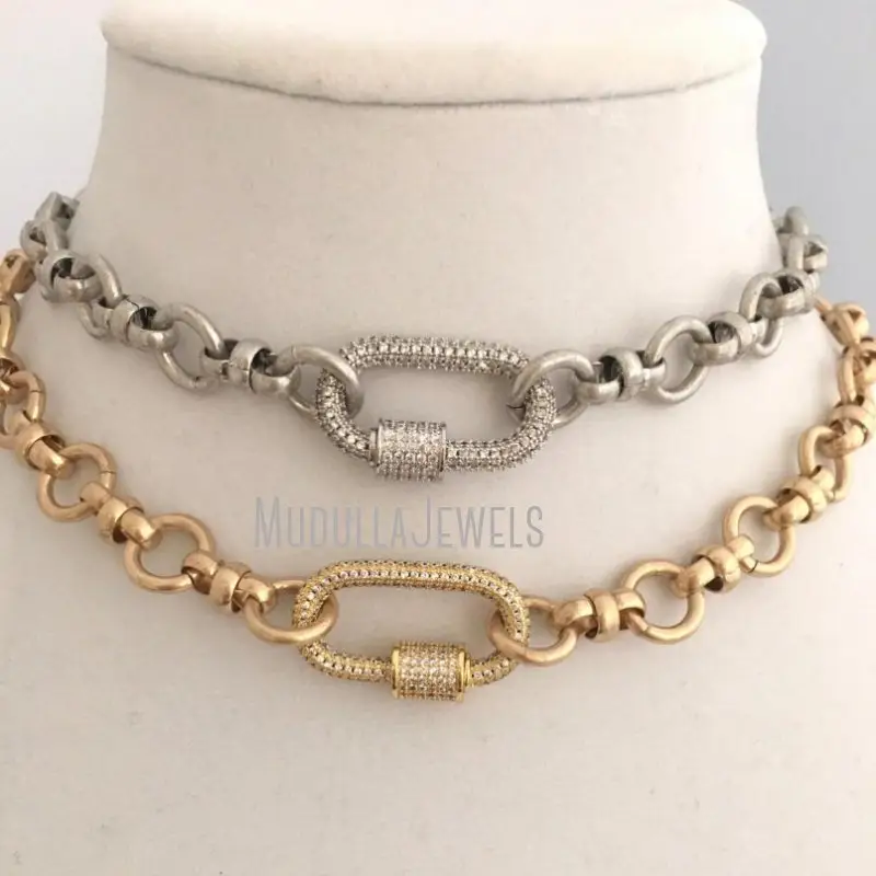 NM35080-collar de cadena con cierre de tornillo, joyería de latón, Gargantilla chapada en oro o plata, joyería minimalista