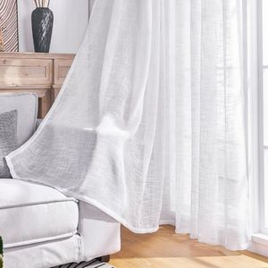 Nuevo Material de calidad de Hotel, tela de gasa sólida, cortinas transparentes de lino blanco para la sala de estar, dormitorio, cortina transparente de tul - Product Image 3