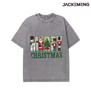 T-shirt Oversize Rétro Streetwear <span class=keywords><strong>Hip</strong></span> <span class=keywords><strong>Hop</strong></span> à Manches Courtes avec motifs « MERRY CHRISTMAS », <span class=keywords><strong>Casse</strong></span>-<span class=keywords><strong>noisette</strong></span>, Père Noël et Bonhomme de neige, Vente en gros depuis entrepôt local aux États-Unis - Product Image 5
