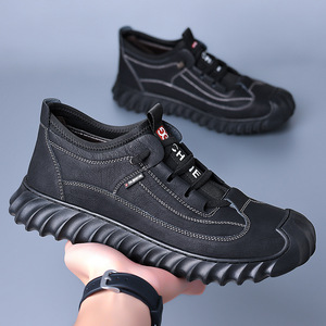 Botas Martin de cuero suave para hombre, botines informales acolchados con suela gruesa, color negro y gris 9226 - Product Image 4