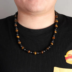 Kalung Pria harian gaya Eropa Amerika Khusus kalung manik-manik batu mata harimau hitam khusus perhiasan mode baru - Product Image 3