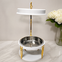 Chauffe-Plat Rond Suspendu Blanc 8L 10L en Acier Inoxydable avec Couvercle en Verre pour Buffet de Traiteur, Hôtels et Mariages