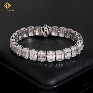 Pulsera de tenis de moissanita chapada en rodio de plata 925 ZUANFA con corte esmeralda y engaste de puntas, pulsera de lujo para mujer - Product Image 1