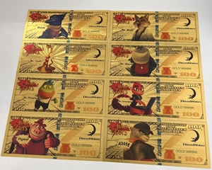 Lot de 8 billets de banque en feuille d'or <span class=keywords><strong>Bad</strong></span> Guys, style 100$, carte de collection de dessin animé, souvenir, cadeau - Product Image 1