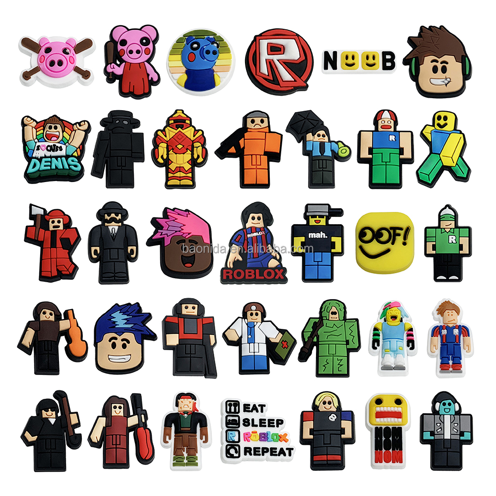 Новый дизайн, обувь Roblox, шармы, мультяшный робот, съемная пряжка для обуви, украшение