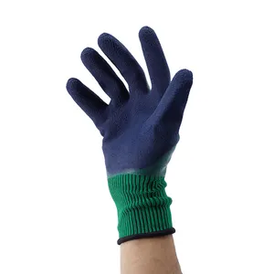 13G Green Nylon Dark Blue Latex Double Coating Foam Finish Slip Foam Latex Coated Glove