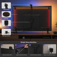 Rétroéclairage TV USB intelligent 5V avec synchronisation d'écran à 3 caméras, lumière ambiante pour moniteur PC, salle de jeu