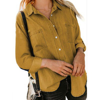 Chemises à col tailleur pour femmes tendance automne 2022, personnalisables, en gros, décontractées, grandes tailles, manches longues, chemisier pour femmes avec poche