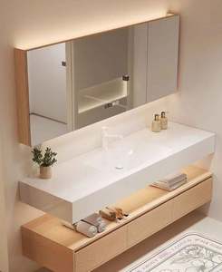 Meuble-lavabo de salle de bain moderne en PVC et MDF de luxe léger avec rangement pour la maison, la chambre à coucher, l'hôtel, l'appartement - Product Image 4
