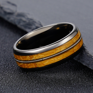 Poya mode 8mm bombé pistolet noir tungstène anneau pour hommes whisky baril bois et <span class=keywords><strong>guitare</strong></span> chaîne incrustation pour mariage fiançailles ou cadeau - Product Image 3