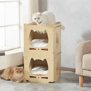 Özel Modern kapalı köpek kedi mobilya ev el yapımı taşıyıcıları küçük hayvan dolabı evler Pet kafesleri kedi evi - Product Image 6