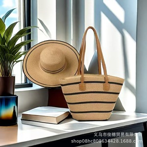 Conjunto <span class=keywords><strong>de</strong></span> sombrero y bolso <span class=keywords><strong>de</strong></span> paja, moda <span class=keywords><strong>de</strong></span> vacaciones en la playa, protección solar versátil, bolso <span class=keywords><strong>de</strong></span> mano <span class=keywords><strong>de</strong></span> gran capacidad para salidas - Product Image 5
