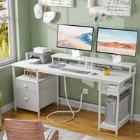Tomas de corriente para juegos, escritorio, luces LED, mesa de ordenador con cajón de tela y archivador, mesa de oficina en casa