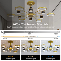 Ventilateur de plafond et luminaire populaire pour chambre à coucher, or et noir, avec télécommande, ventilateur lustre moderne 38-45 pouces avec lumière LED