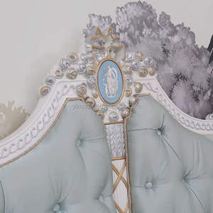 Lit de princesse bleu moderne palais romantique sculpté français pour chambre principale lit double lit de mariage chambre à coucher villa - Product Image 3