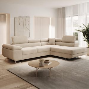 Canapé d'angle moderne convertible en velours côtelé beige, écologique et durable, pour salon, idéal pour la maison - Product Image 1