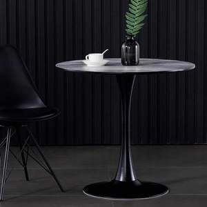 Modern Round <strong>Tulip</strong> Side <strong>Table</strong> Black Metal Base and Stone Top for Kitchen Dining Room Hotel or Apartment Furniture - Product Image 1