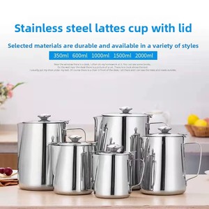 Tazza da <span class=keywords><strong>Caffè</strong></span> in Acciaio Inox, Brocca per Montare il Latte con Coperchio per <span class=keywords><strong>Arte</strong></span> <span class=keywords><strong>del</strong></span> <span class=keywords><strong>Caffè</strong></span>, per Ufficio e Cucina, con Manico - Product Image 4