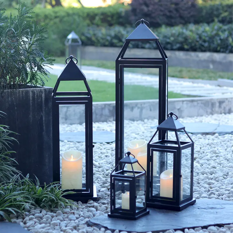 European Style Retro table lantern outdoor decorative wedding candle lanterns table black metal lanterns