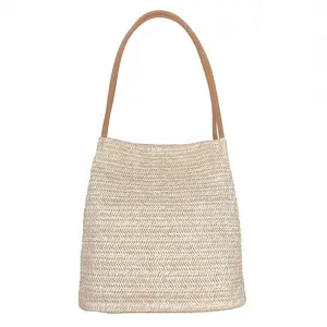 Sac seau jaune tissé sacs de paille de base fille Hawaii violet rotin dur fourre-tout petit Boho sac à main carré tissage Stock Espagne