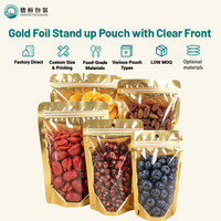 Sachet Doypack en feuille d'or avec fenêtre transparente, refermable à fermeture éclair, résistant à l'humidité, impression personnalisée, pour noix, haricots rouges et sucre