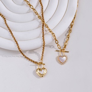 Collane Trendy SongYi per Donne in Acciaio Inossidabile, 5 Stili con Ciondolo a Cuore, Stella, Zircone, Madreperla, Placcato Oro, Gioielli Quotidiani - Product Image 4