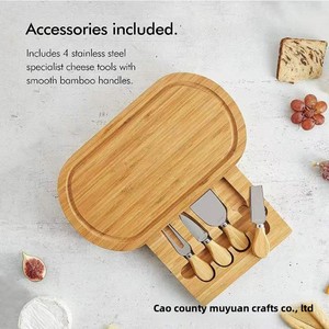 Ensemble de <span class=keywords><strong>planche</strong></span> à fromage en bambou et bois écologique, assiette à collation et pizza aux fruits <span class=keywords><strong>avec</strong></span> <span class=keywords><strong>tiroir</strong></span> pour usage domestique, blocs à découper - Product Image 4
