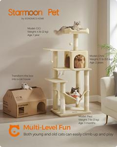 Arbre à chat en bois StarMonn, tour pour chat, condo multi-niveaux en peluche avec 4 poteaux à gratter - Product Image 2