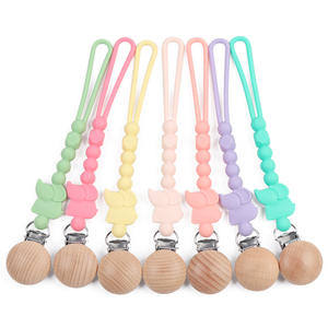 คลิปหนีบจุกนมปลอมรูปช้างทำจากซิลิโคนลูกปัดไม้สำหรับเด็กทารกและเด็กผู้หญิง - Product Image 1