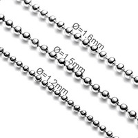 Collier en perles d'acier inoxydable plaqué argent de 2,0 mm avec fermoir mousqueton et anneau soudé, style classique, cadeau unisexe