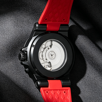 MKOriginals Racing – montre mécanique pour hommes, cadran squelette, chronographe, date de la semaine, bracelet en caoutchouc rouge, étanche, montre-bracelet de Sport pour hommes
