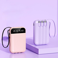 Batterie externe portable 10000 mAh avec logo personnalisé, 4 câbles de charge intégrés, double USB Type-C et lumière LED