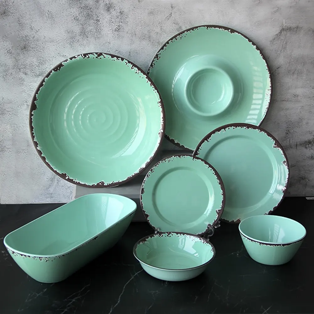 High Quality Different Color Support Custom Melamine Dinnerware Sets Melamine Dinner Set teal Melamine Tableware