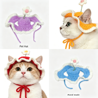 Penutup Kepala Hewan Peliharaan Rajutan Tangan Custom, Lucu, Bergambar Kartun, Dapat Disesuaikan, Pelindung Matahari untuk Musim Semi, Motif Bunga, untuk Cosplay Kucing